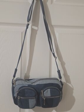 wild fable Denim Patchwork Crossbody Bag - Blue